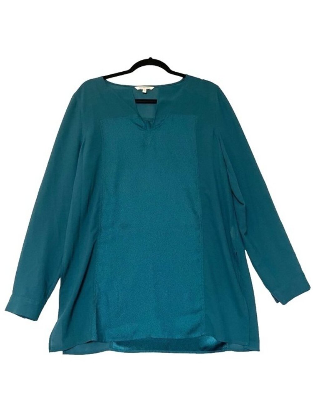 Calvin Klein Jeans Blouse Womens Large Teal Green Blue Long Sleeve Tunic Top NWT